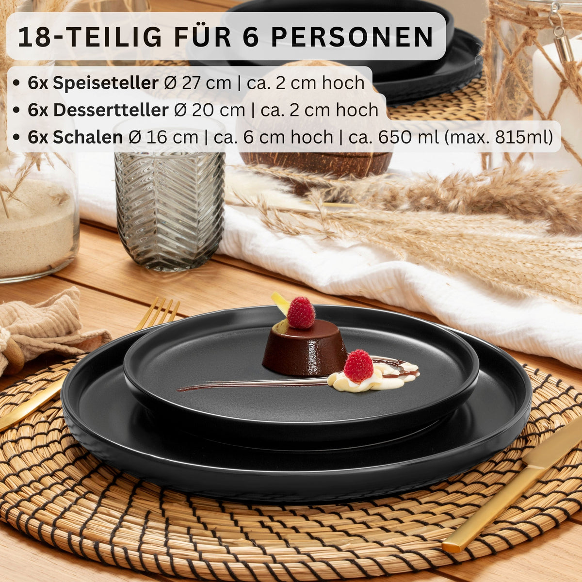 SÄNGER Stoneware Dinnerware Set Madeira, 18-Piece Dinner Set for 6 People