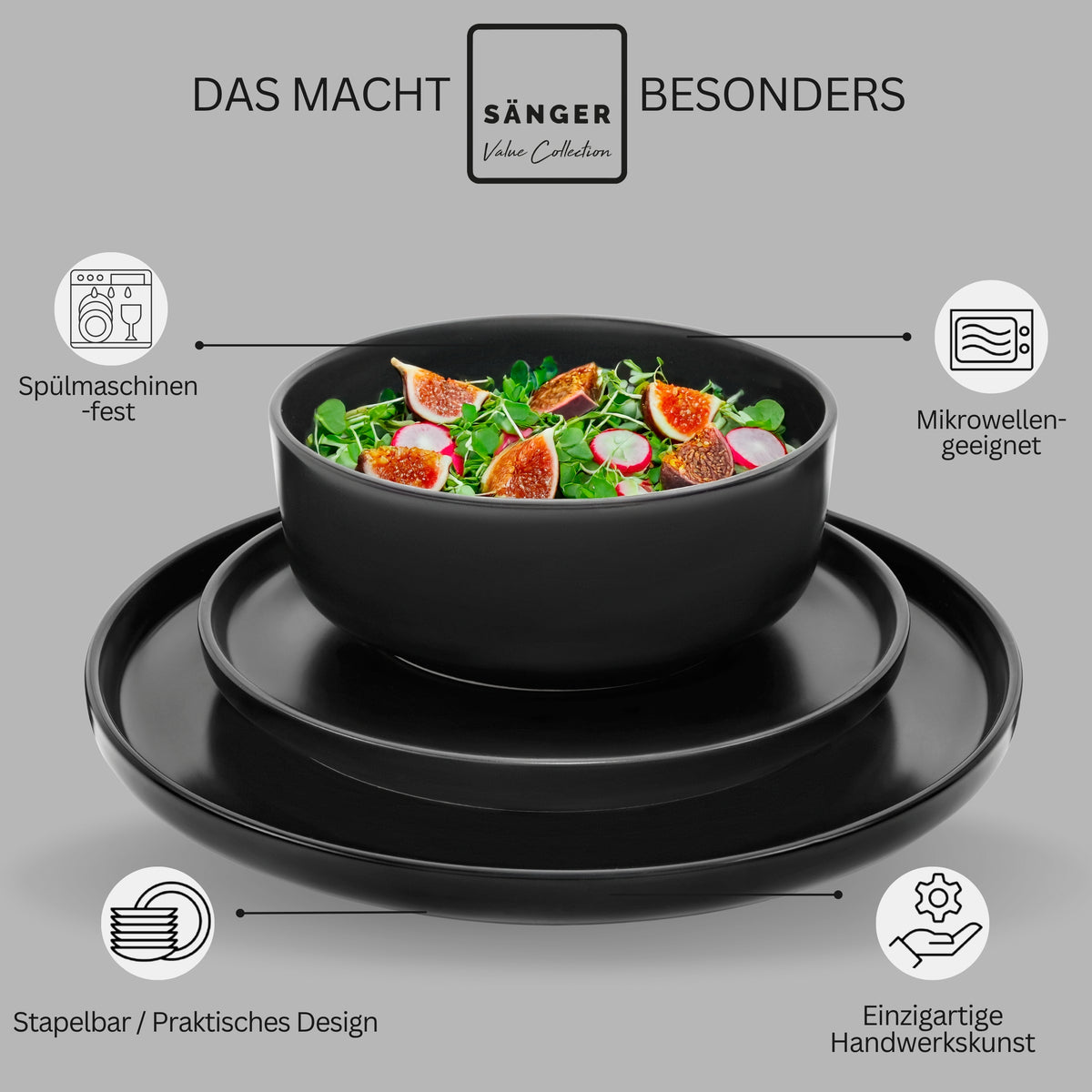 SÄNGER Stoneware Dinnerware Set Madeira, 18-Piece Dinner Set for 6 People