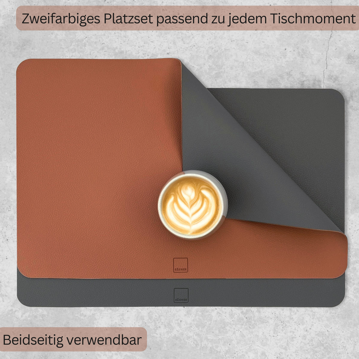 SÄNGER Rectangular Placemats & Coasters, Faux Leather, 12 Pieces for 6 People, Anthracite + Brown