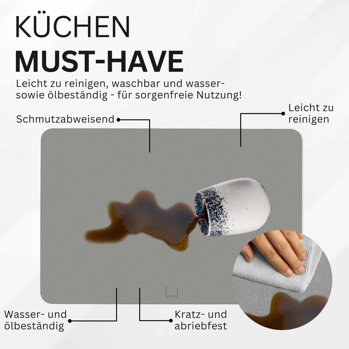 SÄNGER rechteckige Tischsets & Untersetzer aus Kunstleder 12 teilig  für 6 Personen, Rosa + Grau