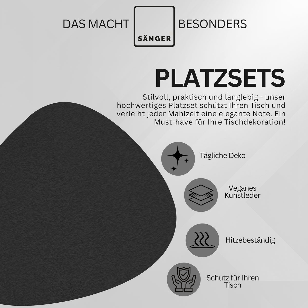 SÄNGER organische Tischsets & Untersetzer aus Kunstleder 12 teilig  für 6 Personen,  Schwarz + Beige