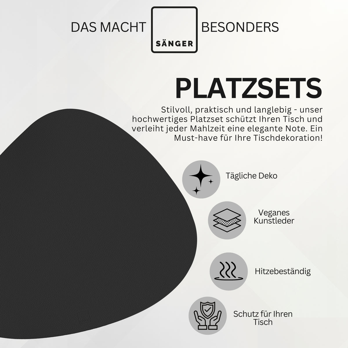 SÄNGER Organic Leatherette Placemats & Coasters 12-Piece Set for 6 People, Black + Cream