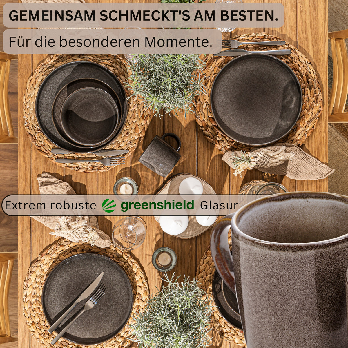 SÄNGER Kaffeebecher Set Kairo Graphit - 4 teilig aus Steingut