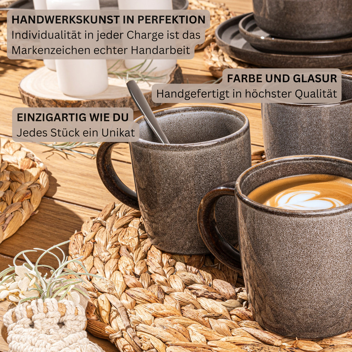 SÄNGER Kaffeebecher Set Kairo Graphit - 4 teilig aus Steingut