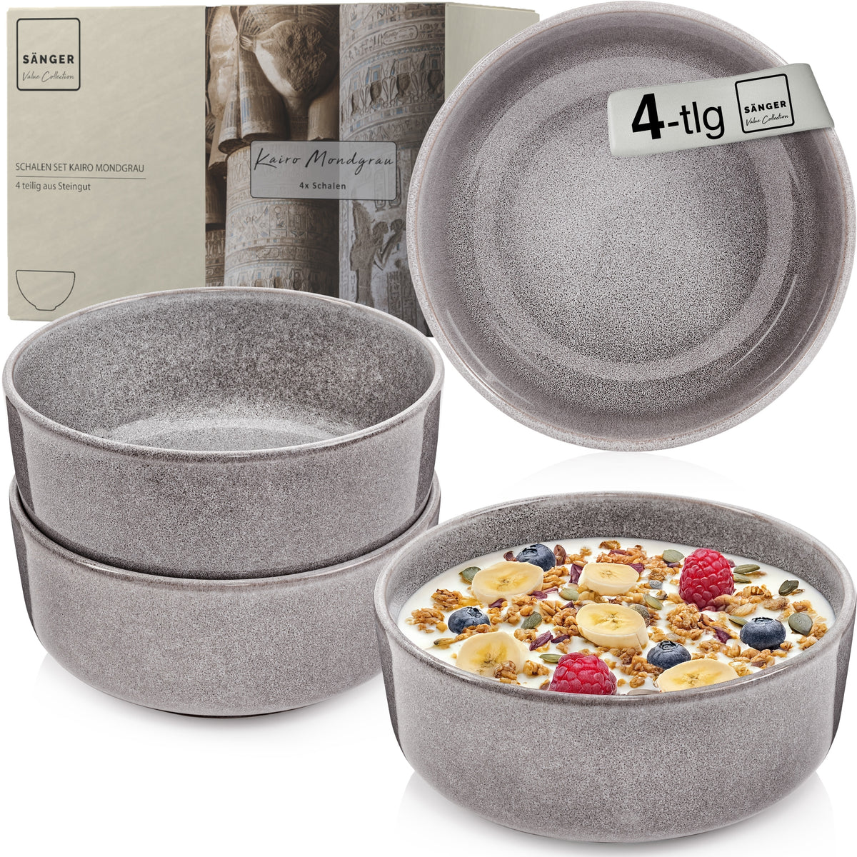 SÄNGER Schalen Set Kairo Mondgrau - 4 teilig aus Steingut