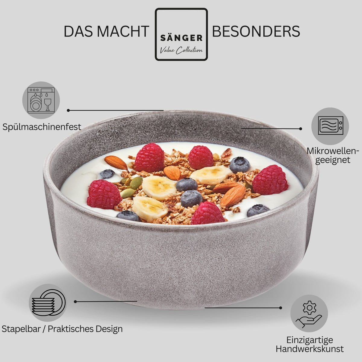 SÄNGER Schalen Set Kairo Mondgrau - 4 teilig aus Steingut