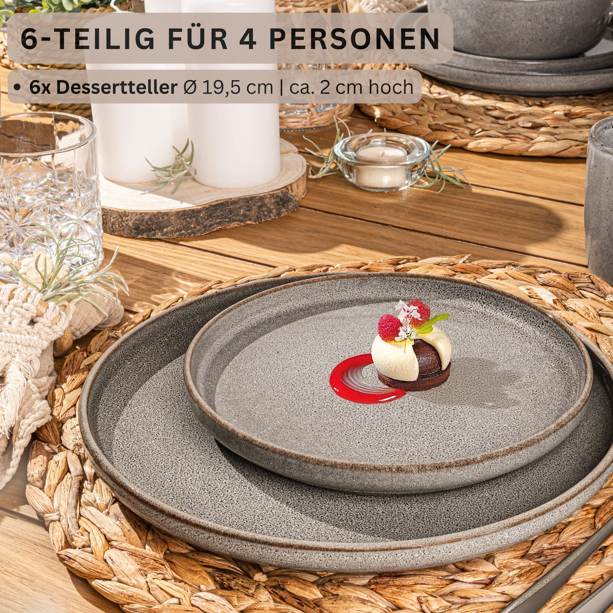 SÄNGER Dessertteller Set Kairo Graphit - 6 teilig aus Steingut