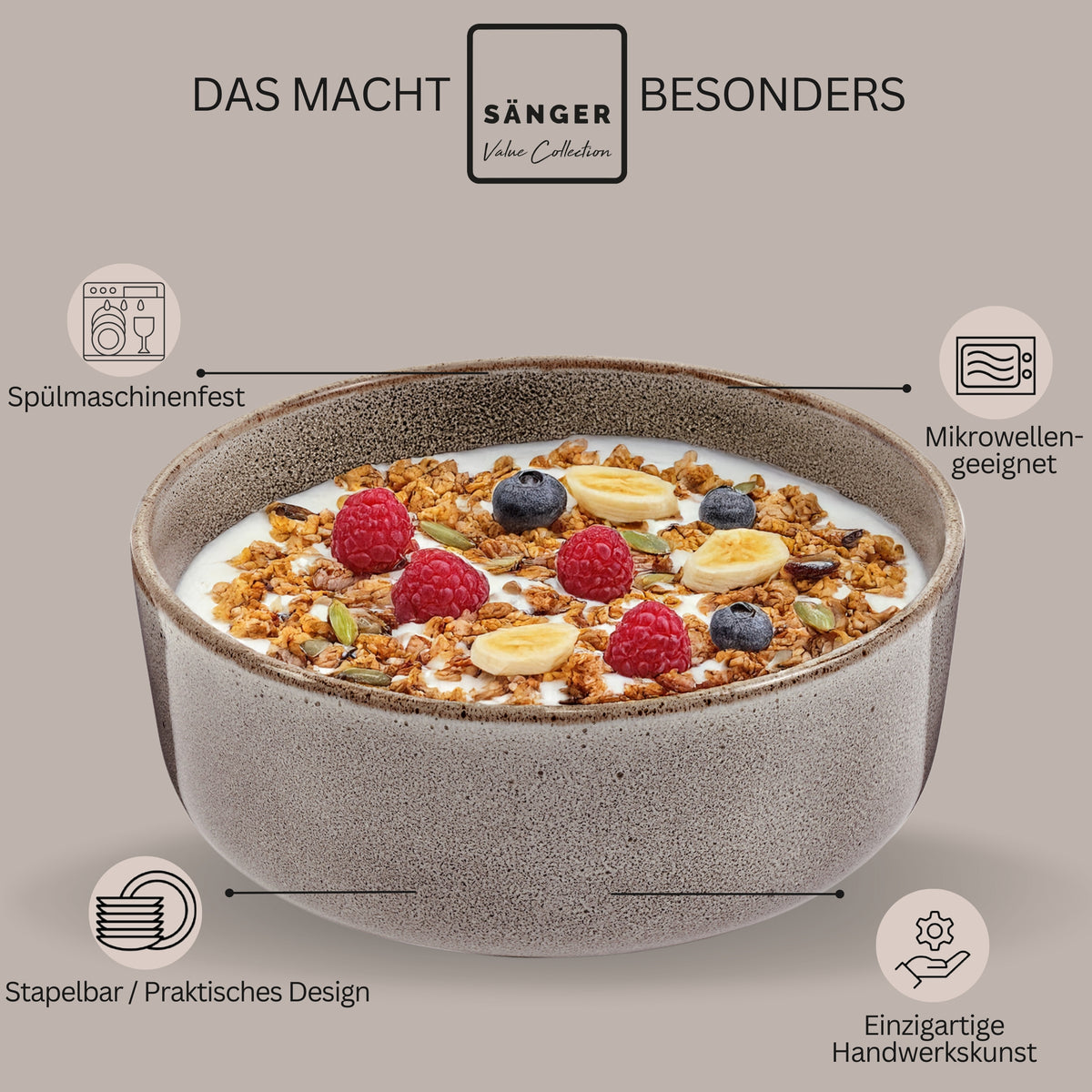 SÄNGER Schalen Set Kairo Graphit - 6 teilig aus Steingut