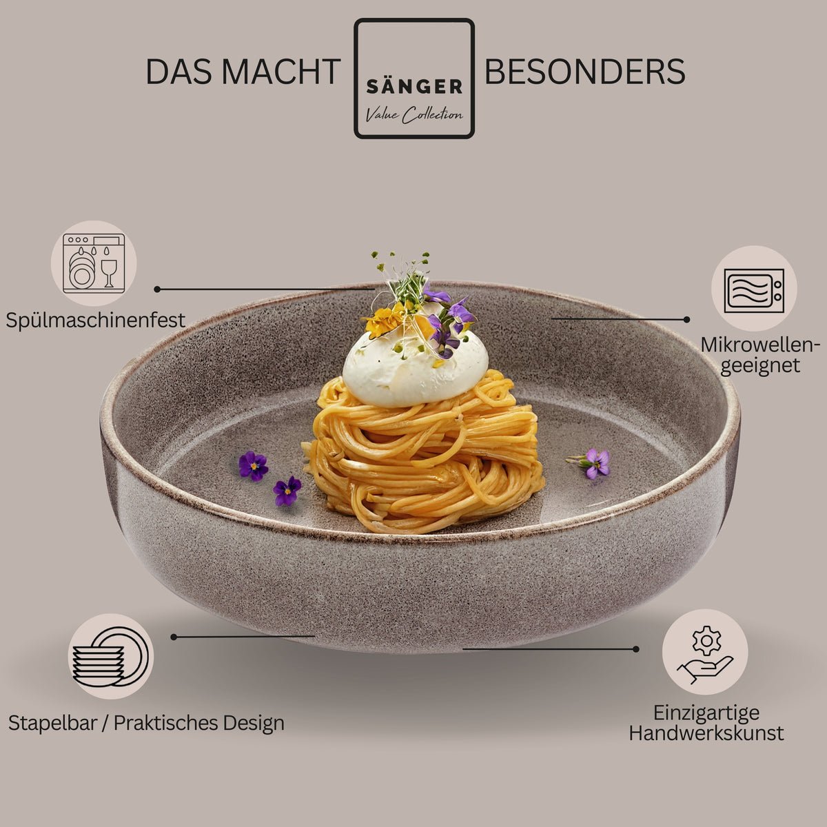 SÄNGER Kairo Graphite Pasta Bowl Set - 6 Pieces, Stoneware