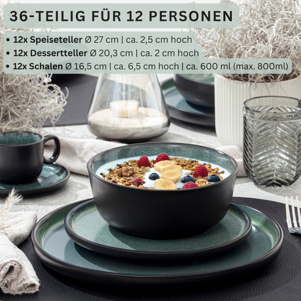 SÄNGER Steingut Geschirrset Malmö 36-teilig für 12 Personen