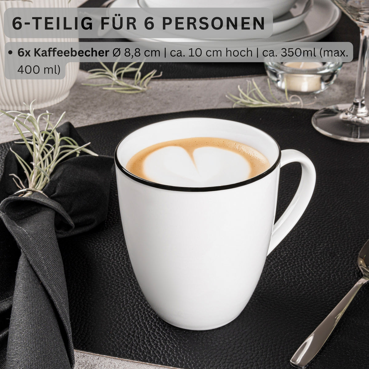 SÄNGER Porcelain Coffee Mug Marlo Black Rim 6-piece SET (LIMITED EDITION)