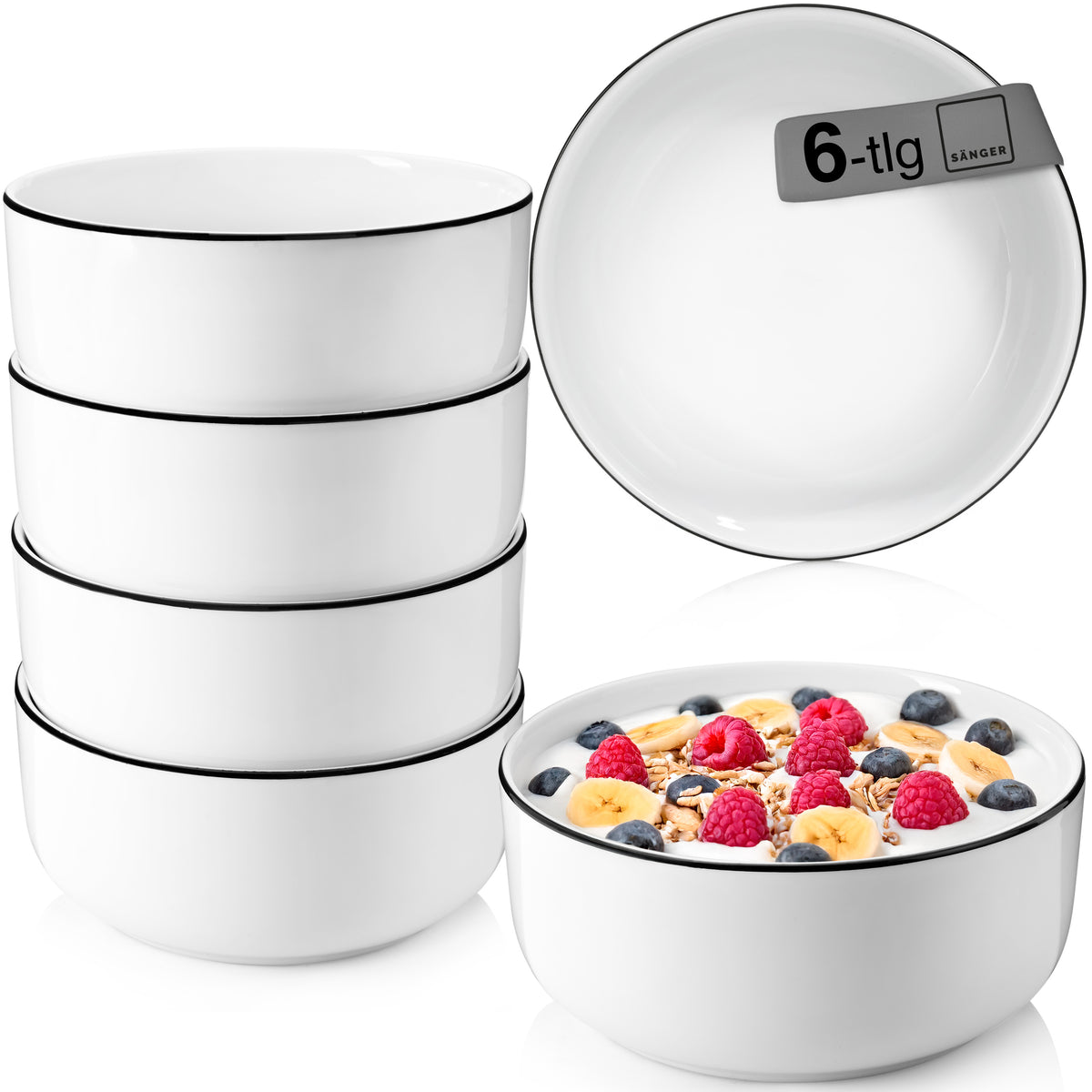 SÄNGER Porcelain Cereal Bowls Marlo Black Rim 6-piece