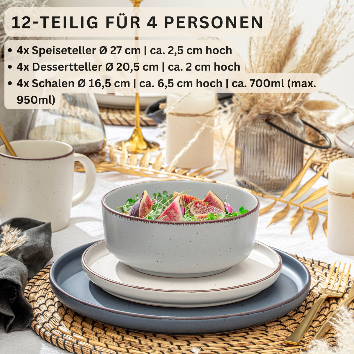 SÄNGER Steingut Geschirrset Bombay Moonlight 12 teilig für 4 Personen