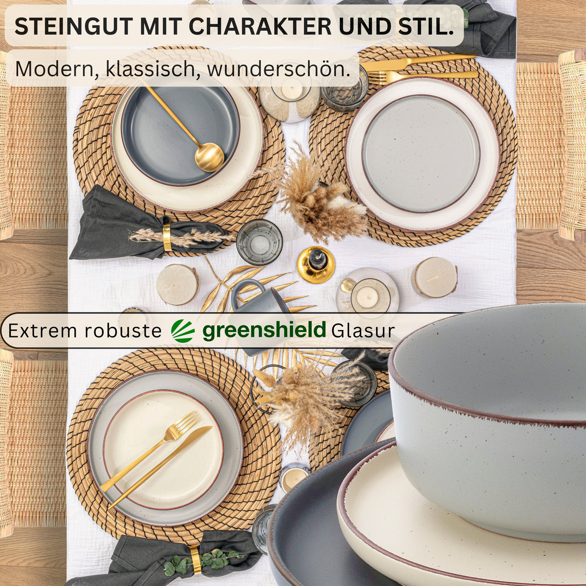 SÄNGER Stoneware Dinner Set Bombay Moonlight 12 Pieces for 4 People