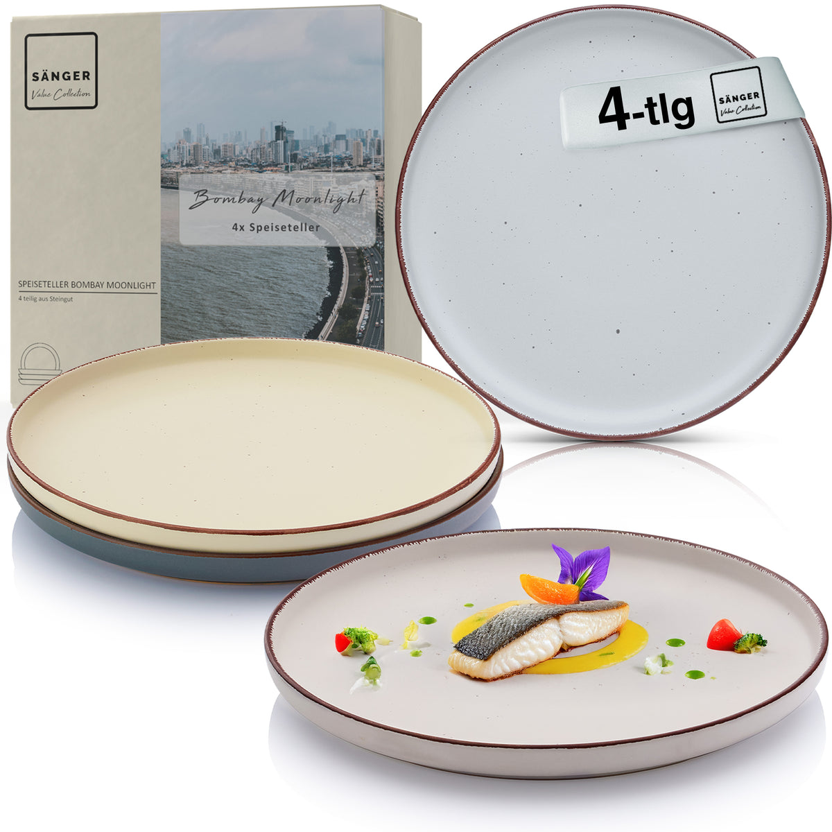 SÄNGER Steingut Speiseteller Bombay Moonlight 4 teilig