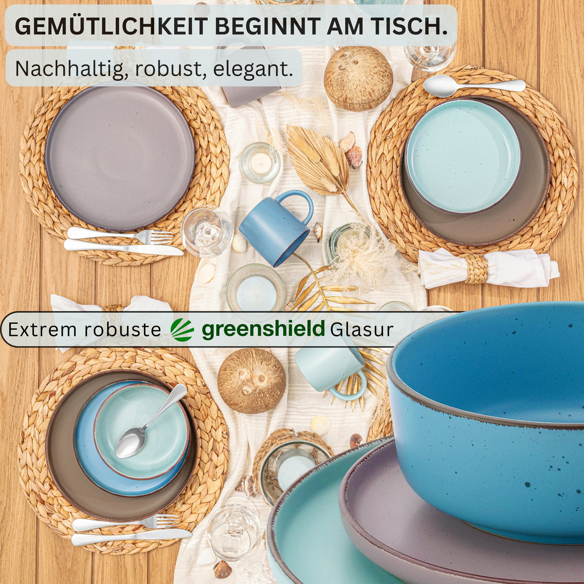 SÄNGER Stoneware Dinnerware Set Bombay Seabed 12 pieces for 4 people