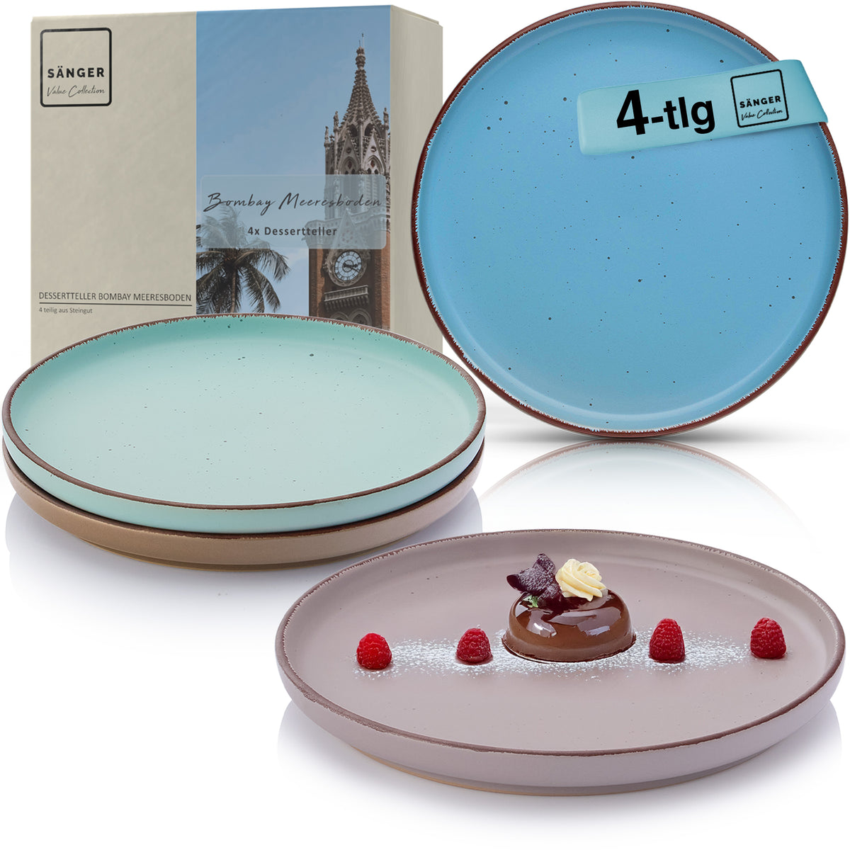 SÄNGER Steingut Dessertteller Bombay Meeresboden 4 teilig