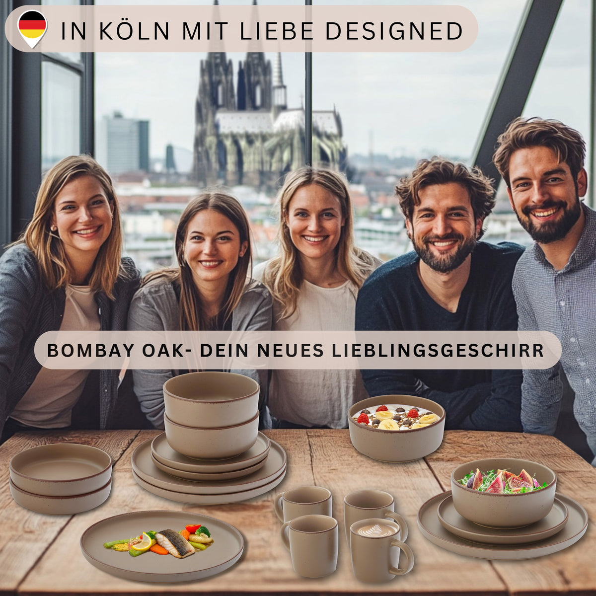 SÄNGER Steingut Kaffeebecher Bombay Oak 4 teilig