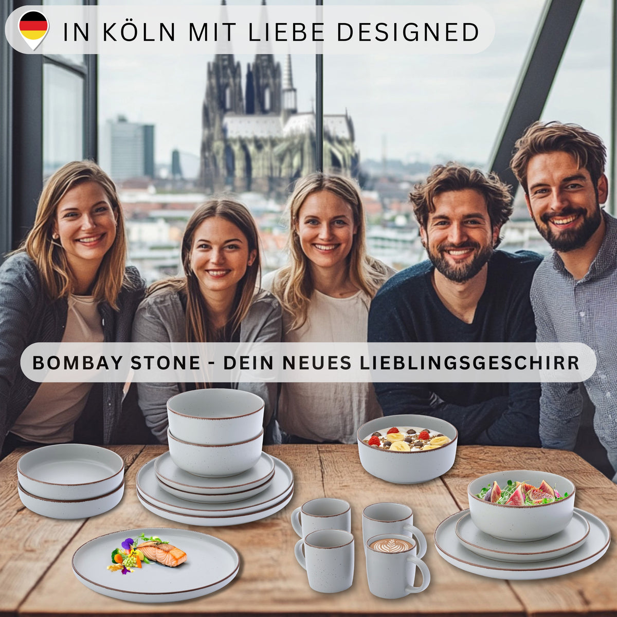 SÄNGER Steingut Dessertteller Bombay Stone 4 teilig