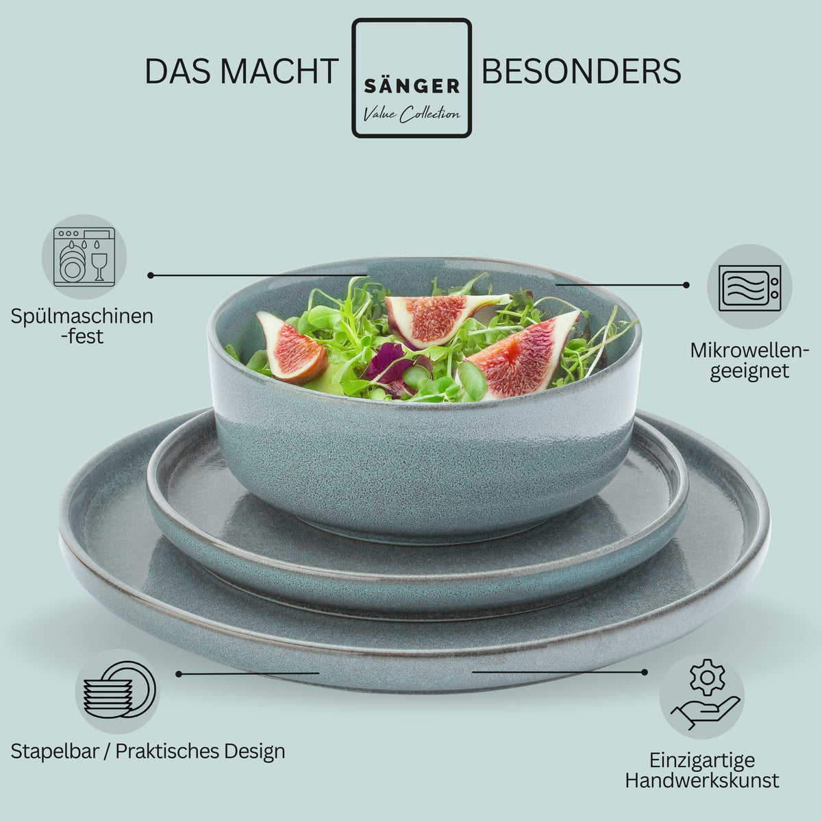 SÄNGER Steingut Geschirrset Kairo Ocean 18 teilig für 6 Personen