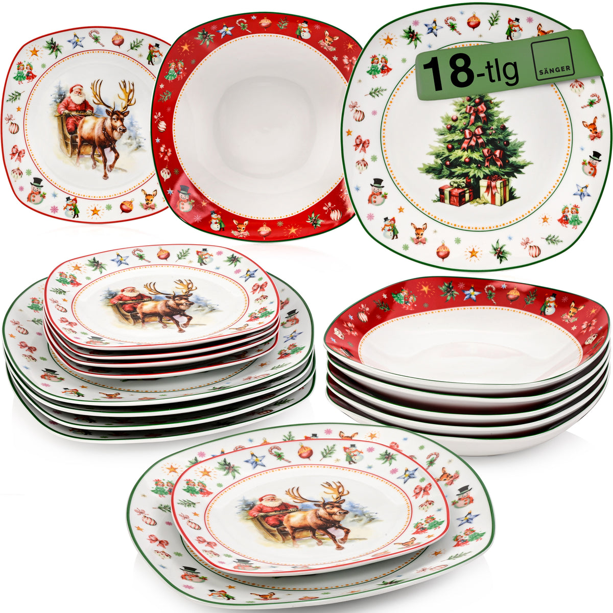 SÄNGER Porcelain Dinnerware Set Bilgola Christmas Design, 18-piece Dinner Set for 6 People