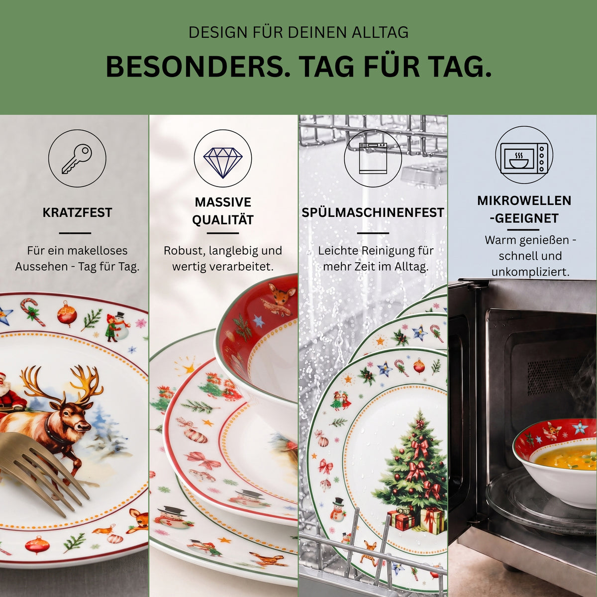 SÄNGER Porzellan Geschirrset Bilgola Christmas, Kombiservice 30 teilig für 6 Personen