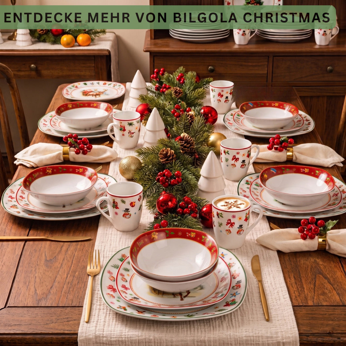 SÄNGER Porzellan Geschirrset Bilgola Christmas, Kombiservice 30 teilig für 6 Personen