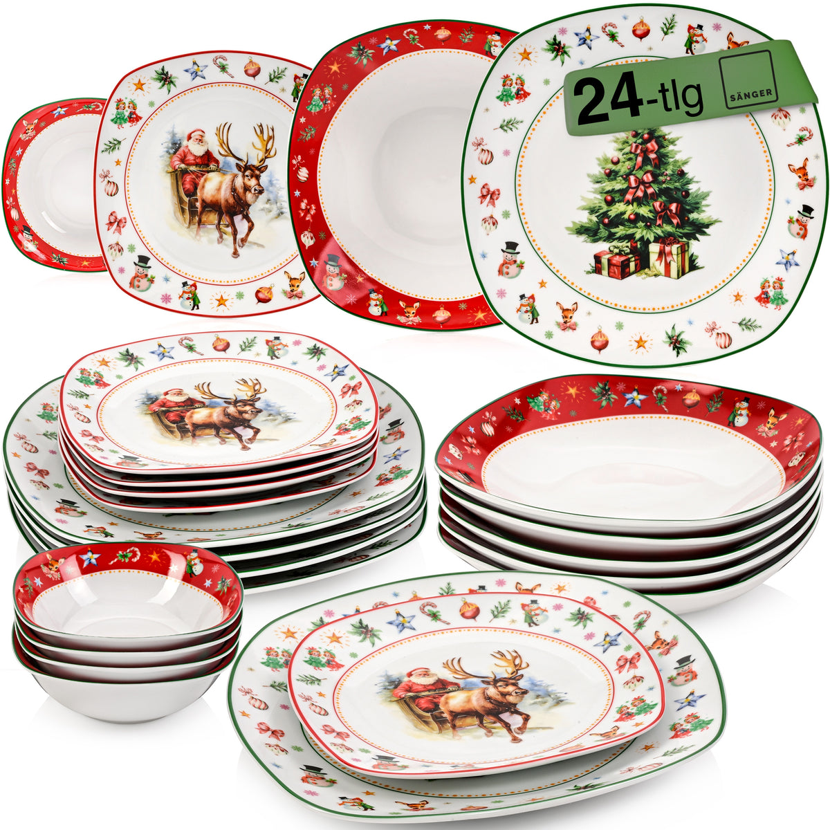 SÄNGER Porcelain Dinnerware Set Bilgola Christmas Design, 24-piece dinner service for 6 people
