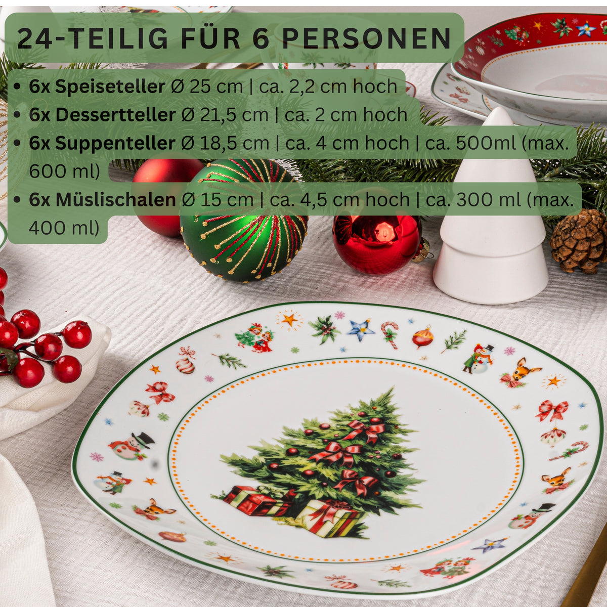 SÄNGER Porcelain Dinnerware Set Bilgola Christmas Design, 24-piece dinner service for 6 people