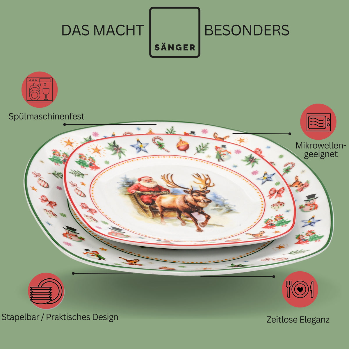 SÄNGER Porcelain Dinnerware Set Bilgola Christmas Design, 24-piece dinner service for 6 people