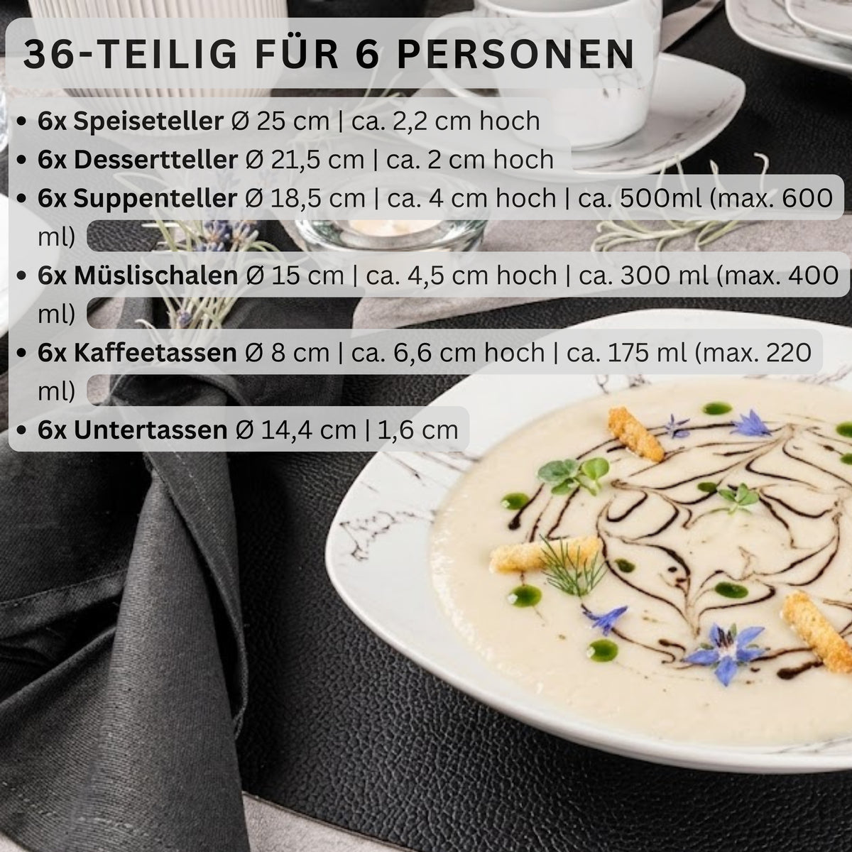 SÄNGER Porcelain Combi-Set Bilgola Marble 36 Pieces for 6 People
