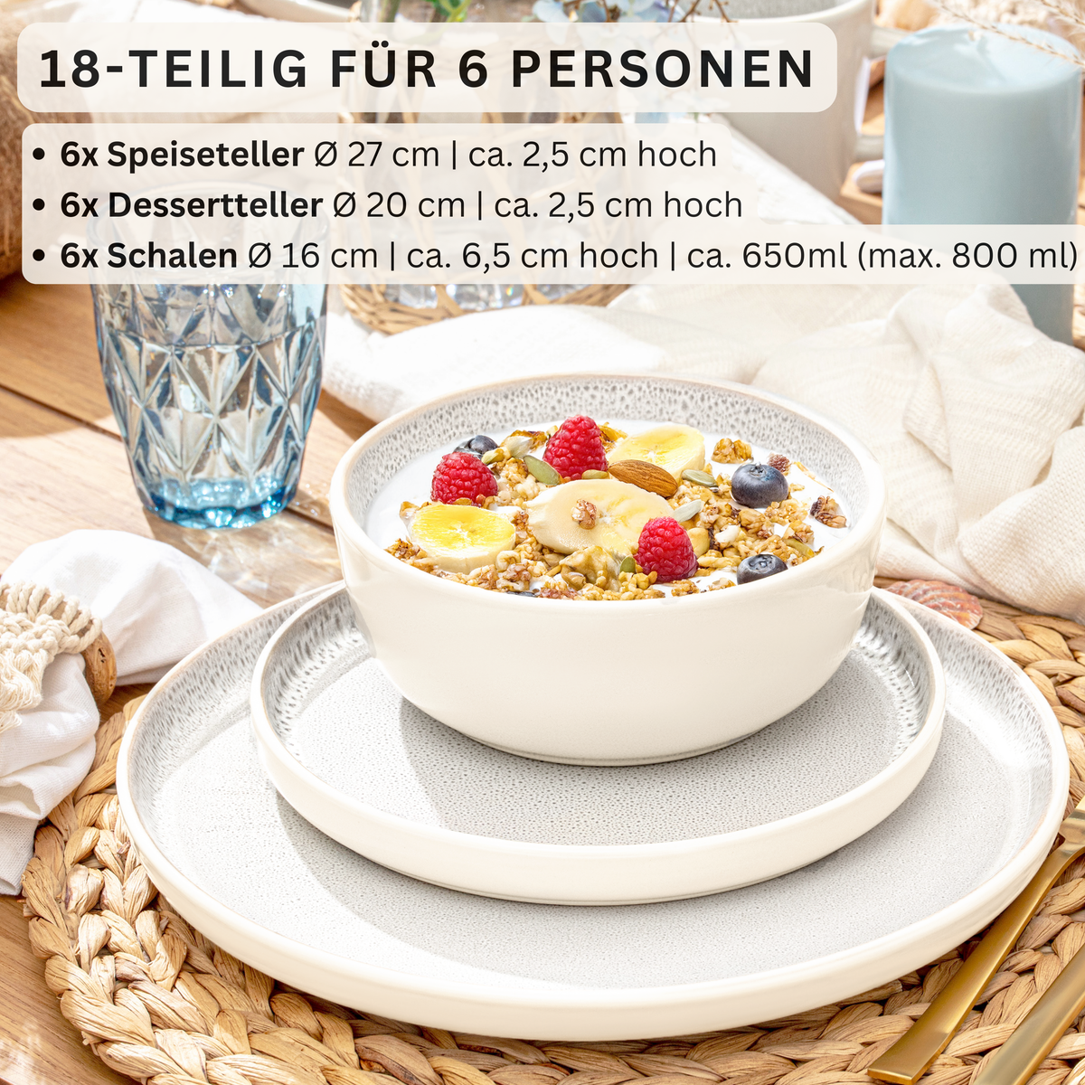 SÄNGER Steingut Geschirrset Kreta 18 teilig für 6 Personen