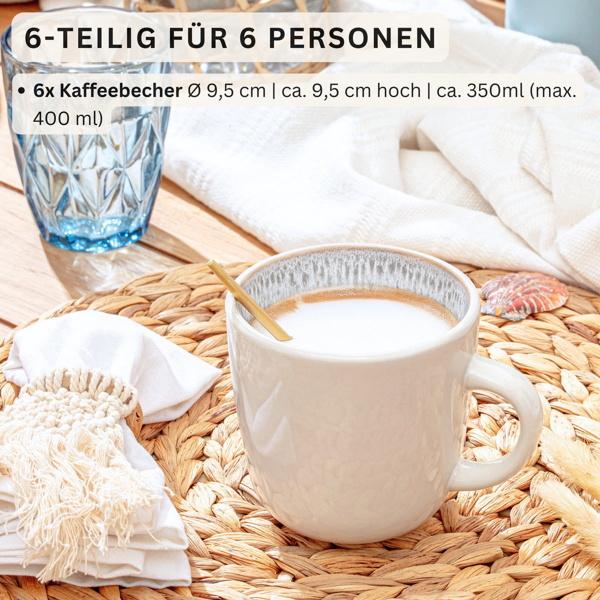 SÄNGER Steingut Kaffeebecher Kreta 6 teilig