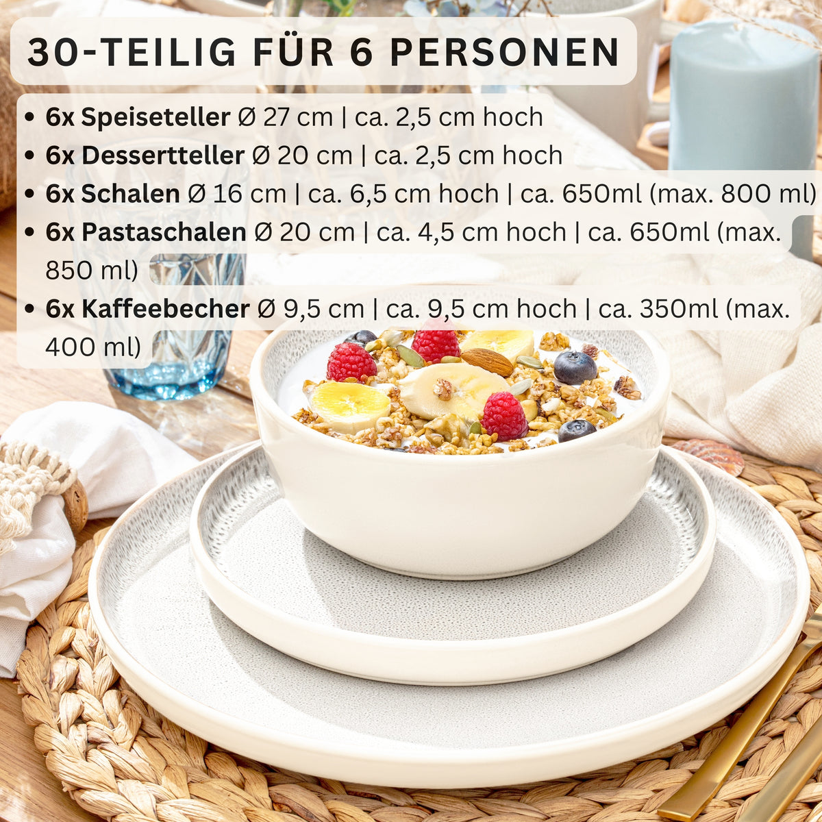 SÄNGER Stoneware Dinnerware Set Crete 30-Piece for 6 People