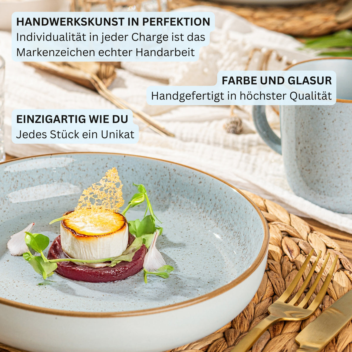 SÄNGER Stoneware Dinnerware Set Rio Lagune, 24-piece Dinner Service for 6 People