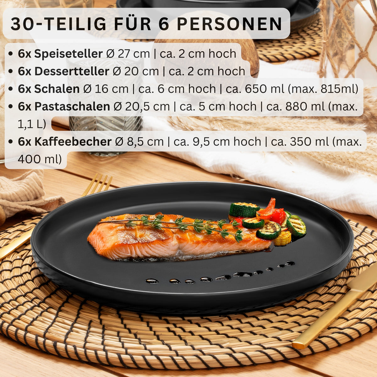 SÄNGER Steingut Geschirrset Madeira, Kombiservice 30 teilig für 6 Personen