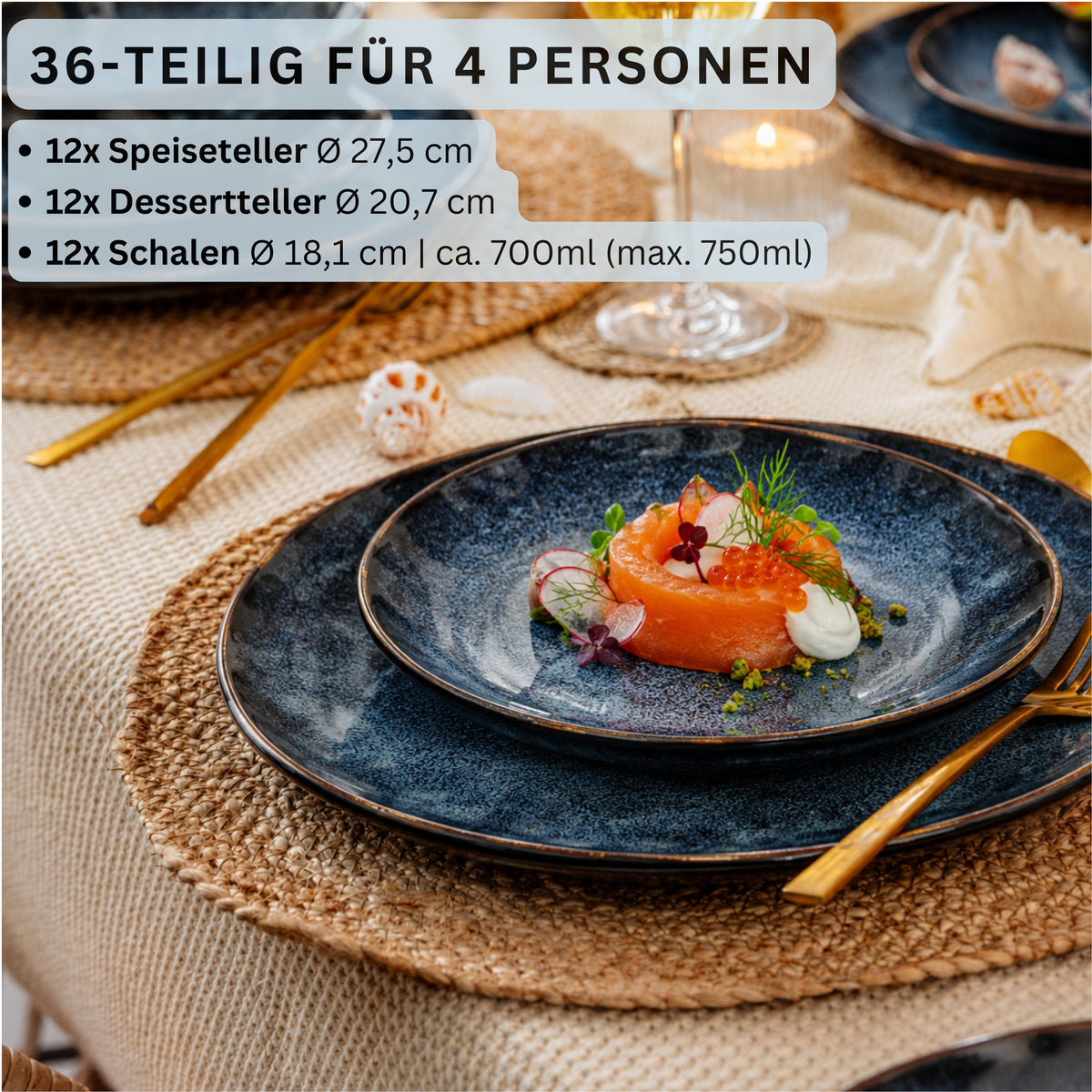 SÄNGER Steingut Geschirrset Tokio, Tafelservice 36 teilig für 12 Personen