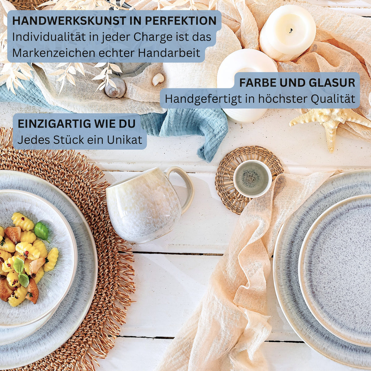 SÄNGER Steingut Geschirrset Santorini, Tafelservice 36 teilig für 12 Personen