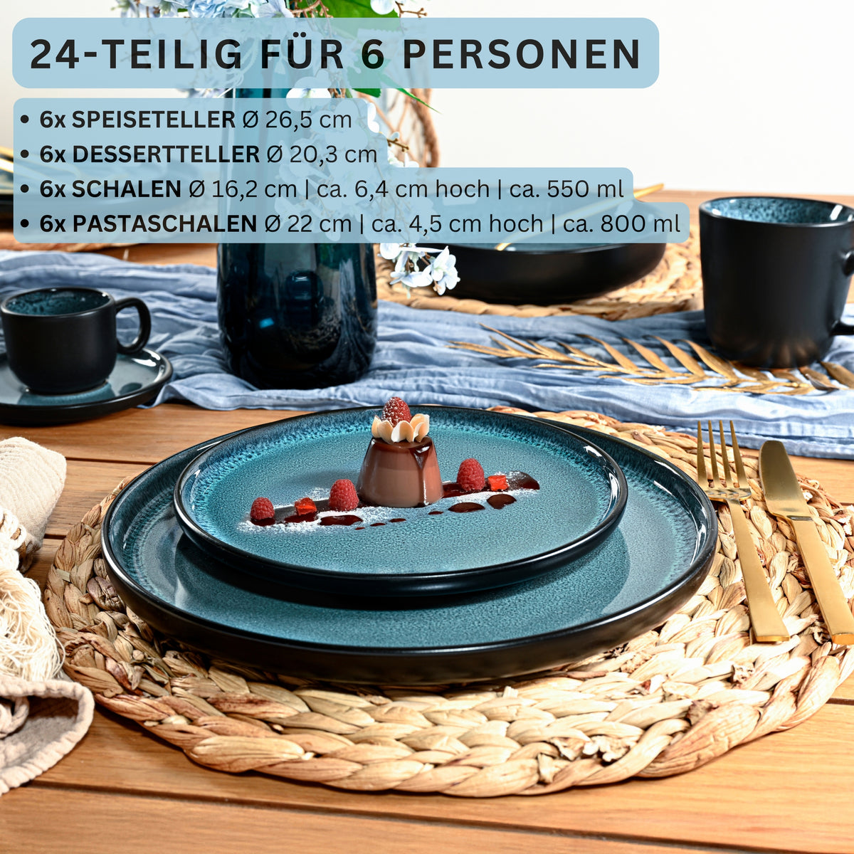 SÄNGER Steingut Geschirrset Vigo, Tafelservice 24 teilig für 6 Personen