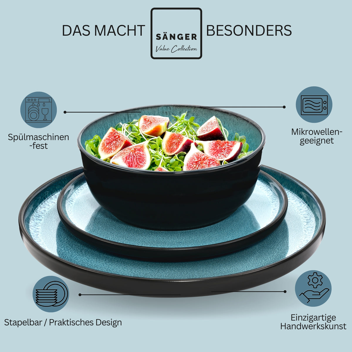SÄNGER Stoneware Dinnerware Set Vigo, 24-Piece Dinner Service for 6 People