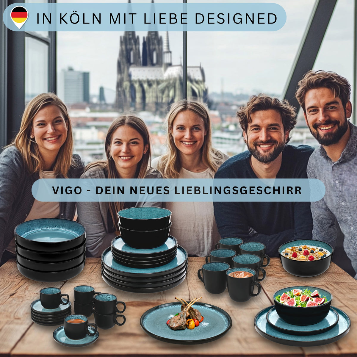 SÄNGER Stoneware Dinnerware Set Vigo, 24-Piece Dinner Service for 6 People