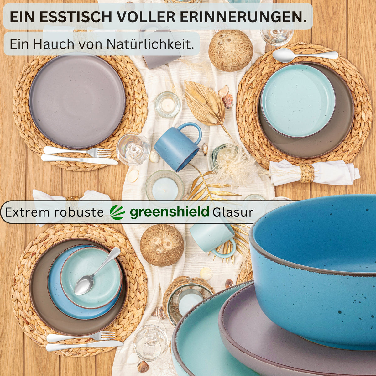 SÄNGER Stoneware Dinnerware Set Bombay Seabed 16-Piece for 4 People