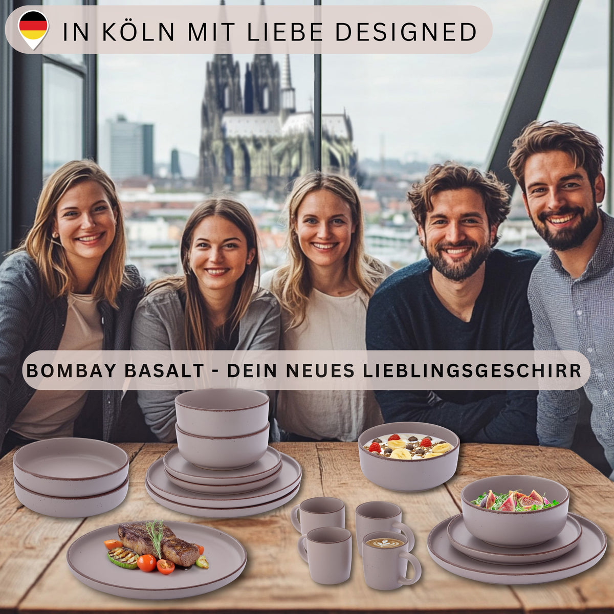 SÄNGER Steingut Geschirrset Bombay Basalt 12 teilig für 4 Personen