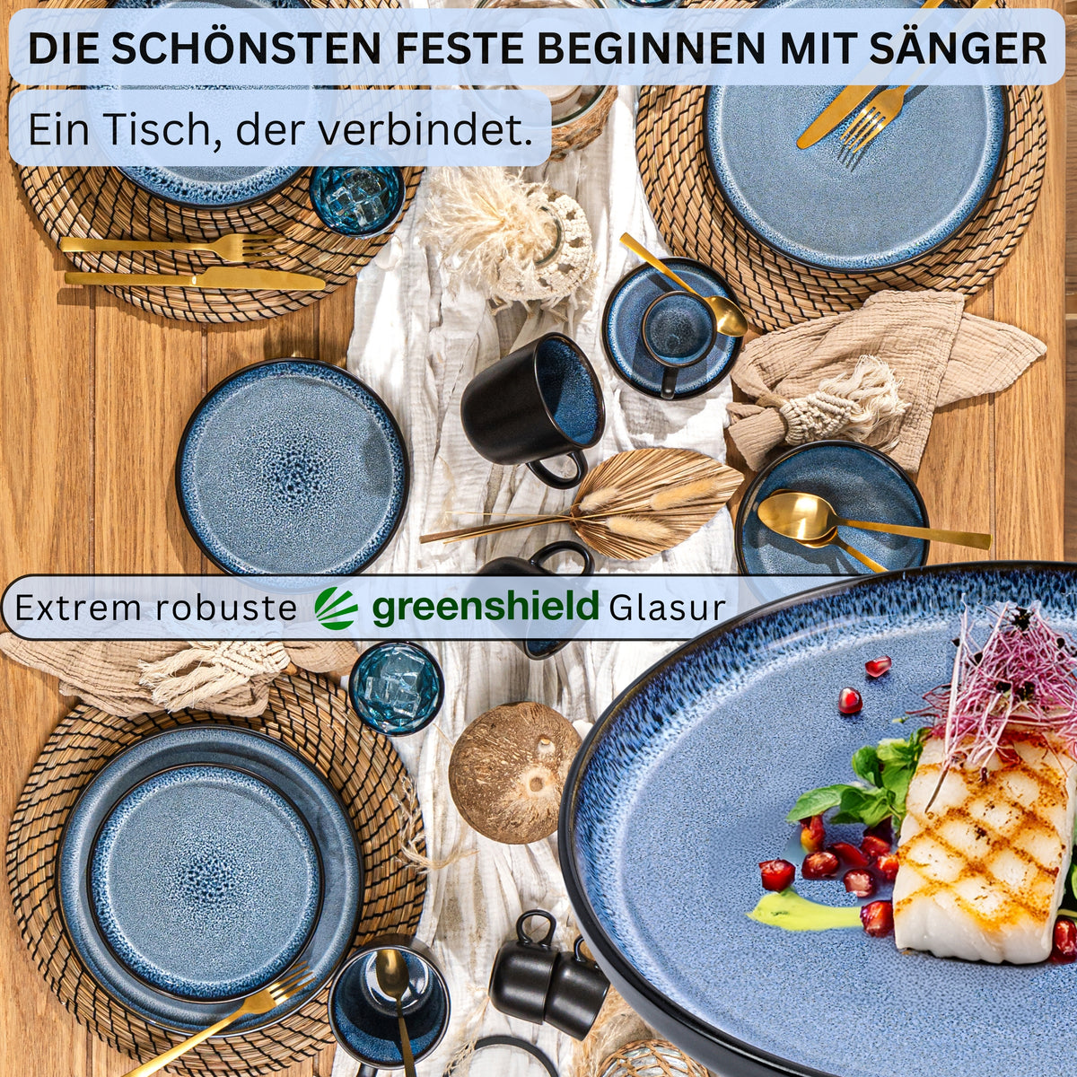 SÄNGER Stoneware Dinnerware Set Aruba, 24-piece Combination Service for 6 People