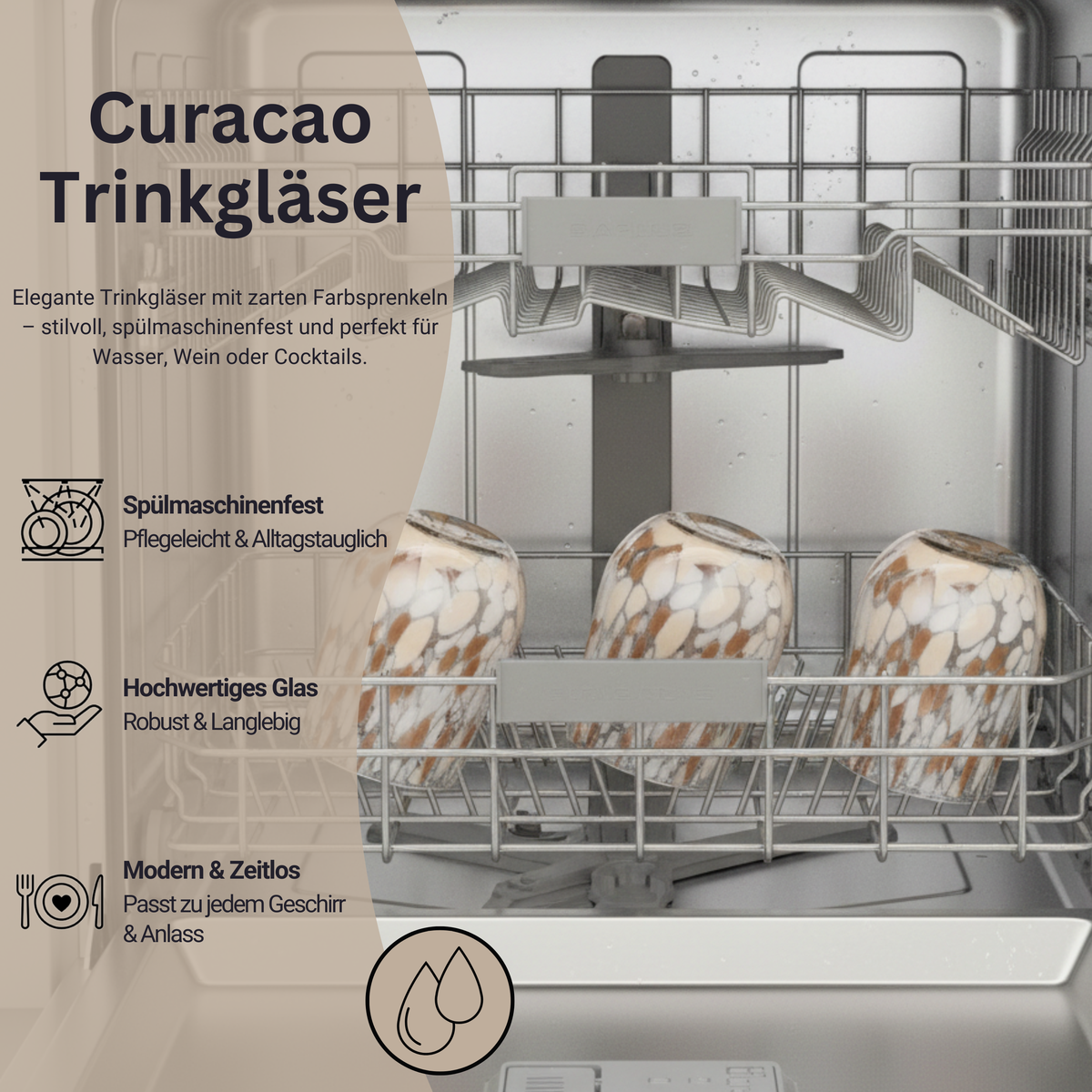 SÄNGER Trinkgläser Set Curacao 4 teilig - weiß/beige/braun