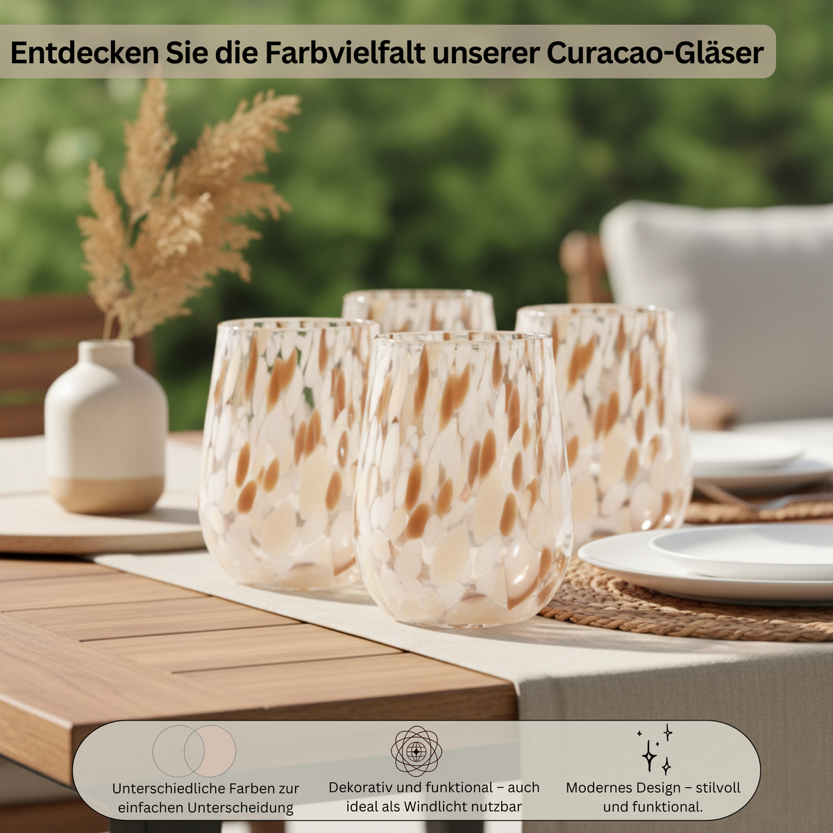 SÄNGER Trinkgläser Set Curacao 4 teilig - weiß/beige/braun