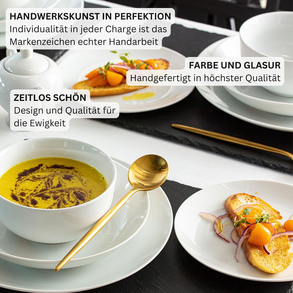 SÄNGER Porzellan Geschirrset New Port, Tafelservice 18 teilig für 6 Personen mit Müslischalen