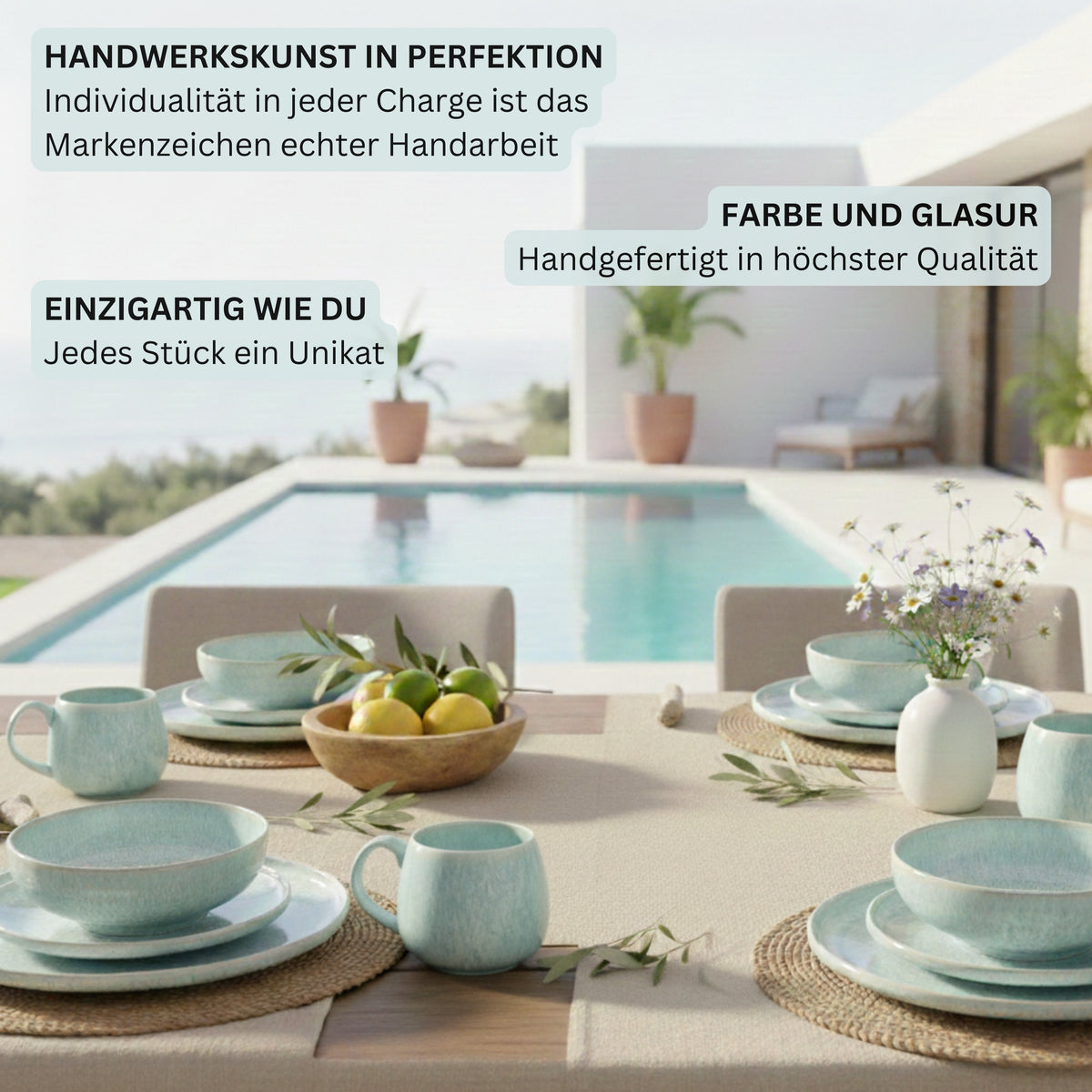 SÄNGER Stoneware Dinnerware Set Paros, 16-piece Combi Set for 4 People