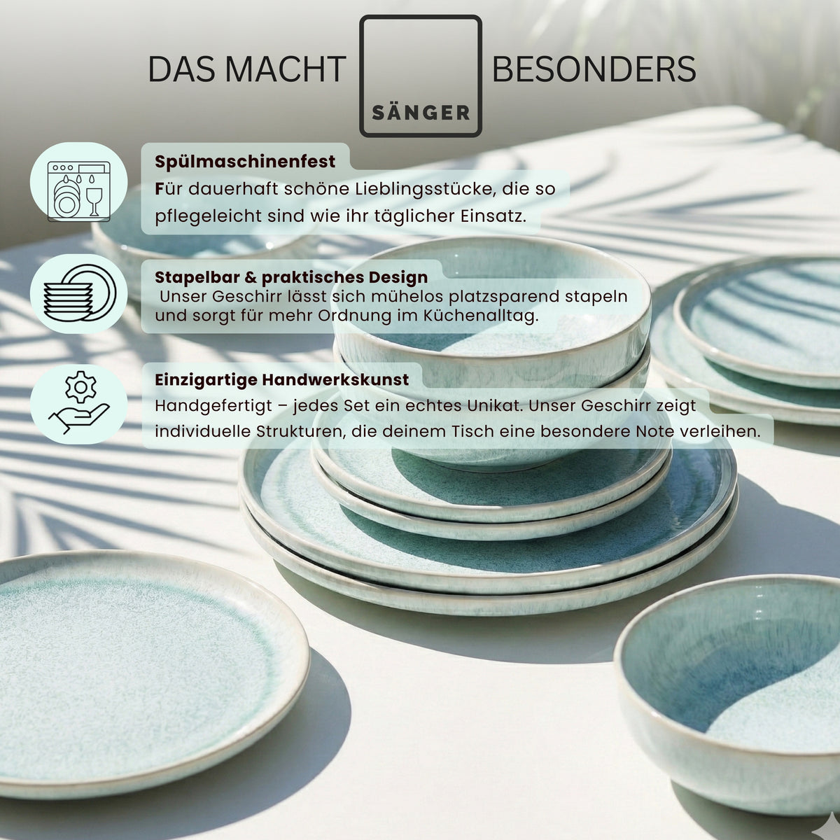 SÄNGER Stoneware Dinnerware Set Paros, 16-piece Combi Set for 4 People