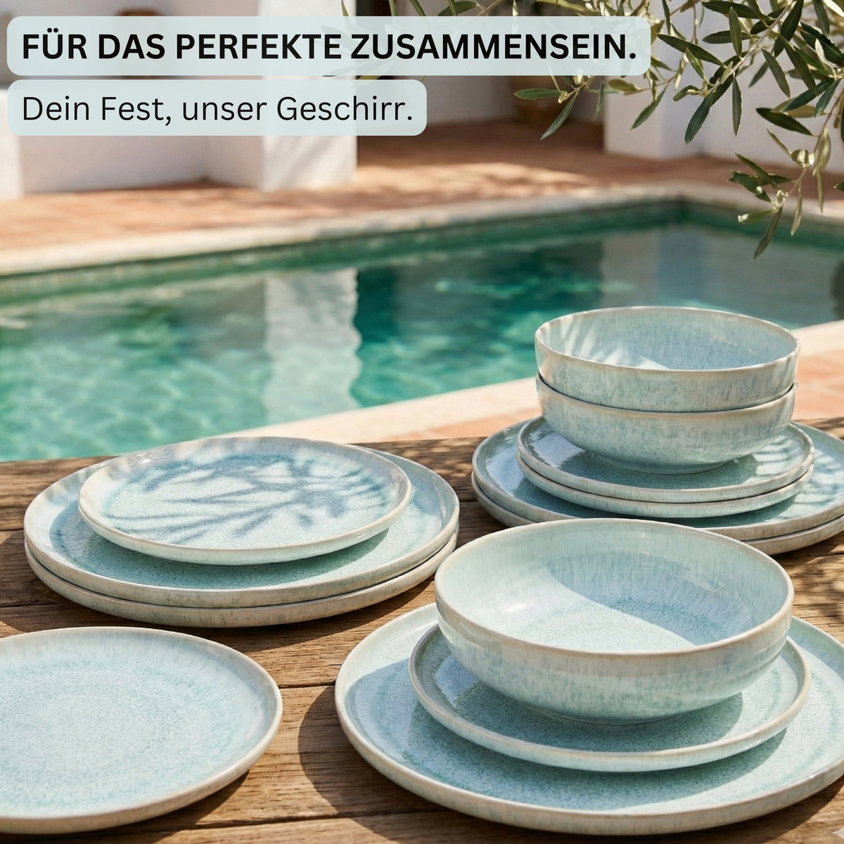 SÄNGER Stoneware Dinnerware Set Paros, 16-piece Combi Set for 4 People
